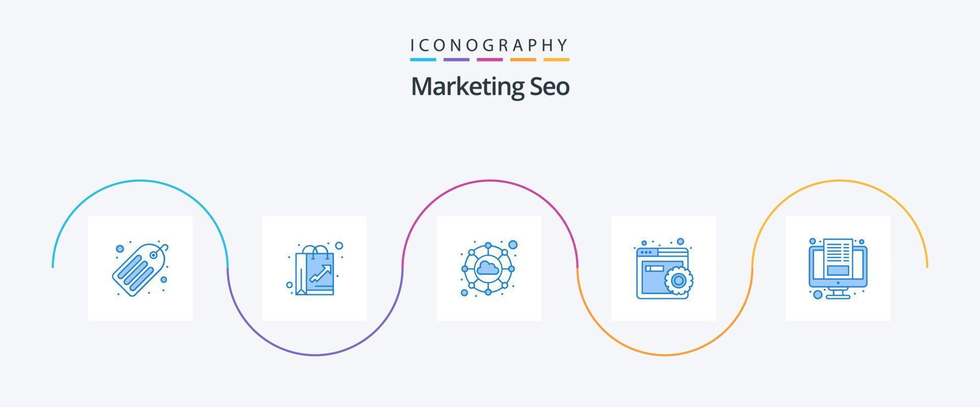 Marketing SEO Blue 5 Icon Pack inklusive Blog. Browser. wie. Webseite. konfigurieren vektor