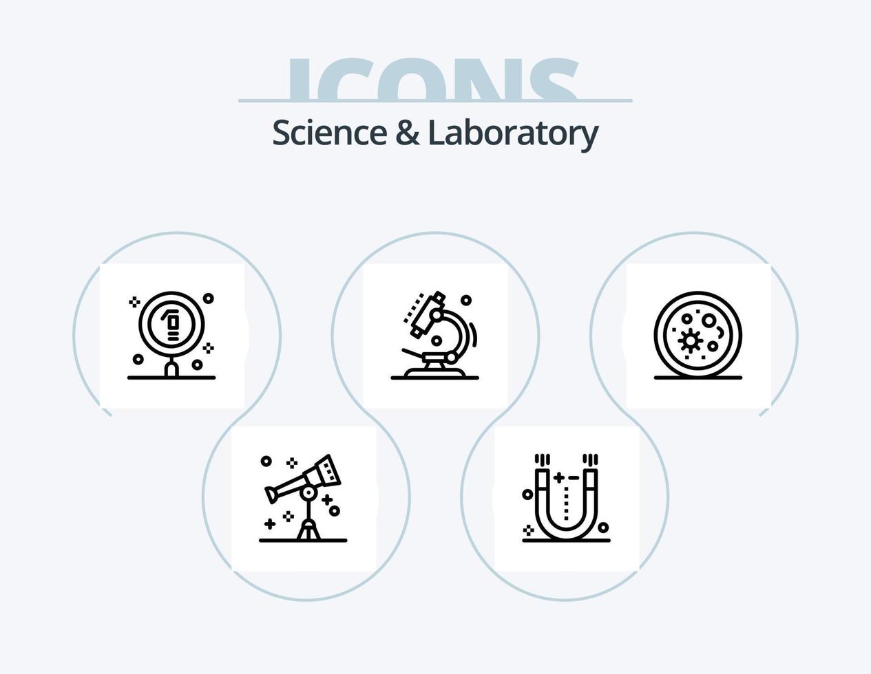 vetenskap linje ikon packa 5 ikon design. biologisk fara. laboratorium. vetenskap. utbildning. teleskop vektor