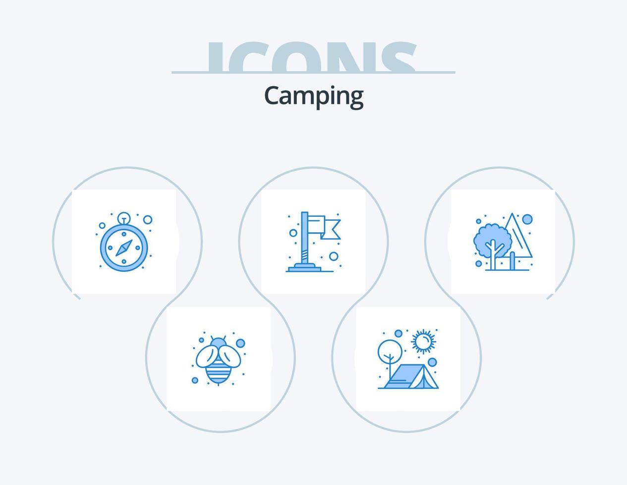 camping blå ikon packa 5 ikon design. grön. djungel. kompass. skog. plats vektor