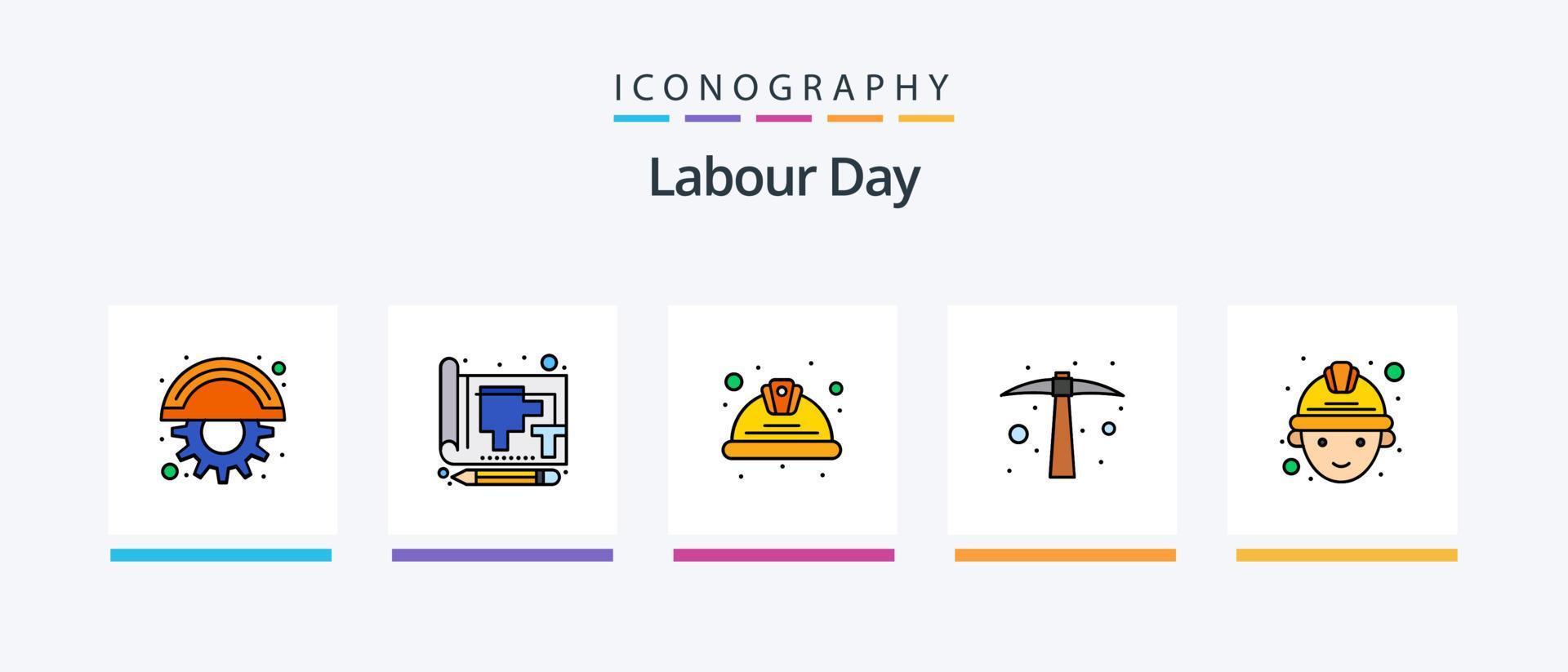 Labor Day Line gefüllt 5 Icon Pack inklusive Helm. stoppen. Planke. Verkehr. Licht. kreatives Symboldesign vektor