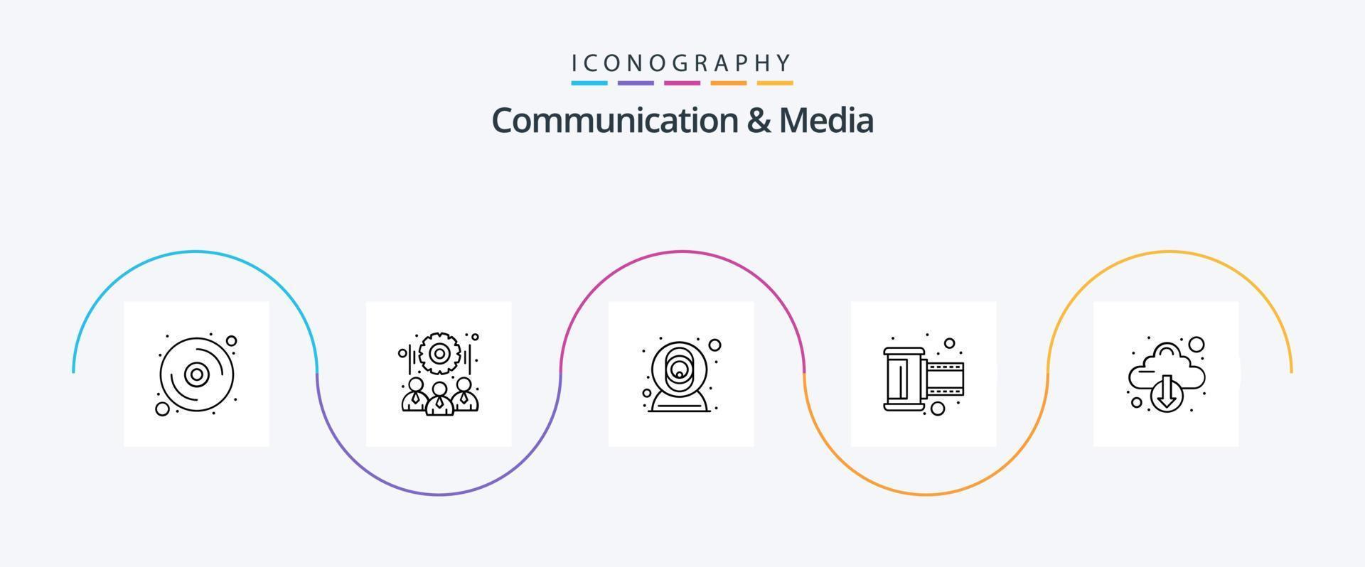 kommunikation och media linje 5 ikon packa Inklusive ner. negativ tejp. kam. rulle. filma vektor