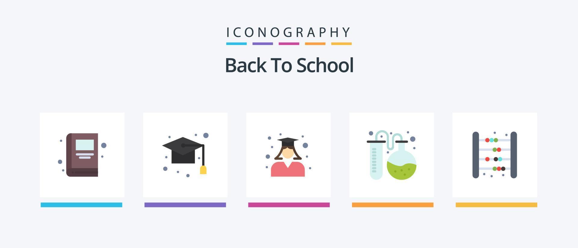 tillbaka till skola platt 5 ikon packa Inklusive bebis. tillbaka till skola. utbildning. flaska rör. kvinna. kreativ ikoner design vektor