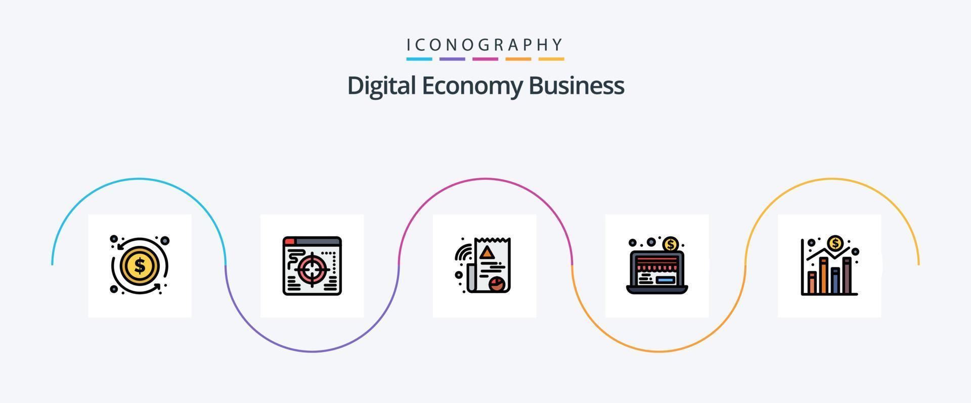 Digital Economy Business Line gefüllt Flat 5 Icon Pack inklusive. Graph. Graph. Diagramm. Dollar-Geschäft vektor