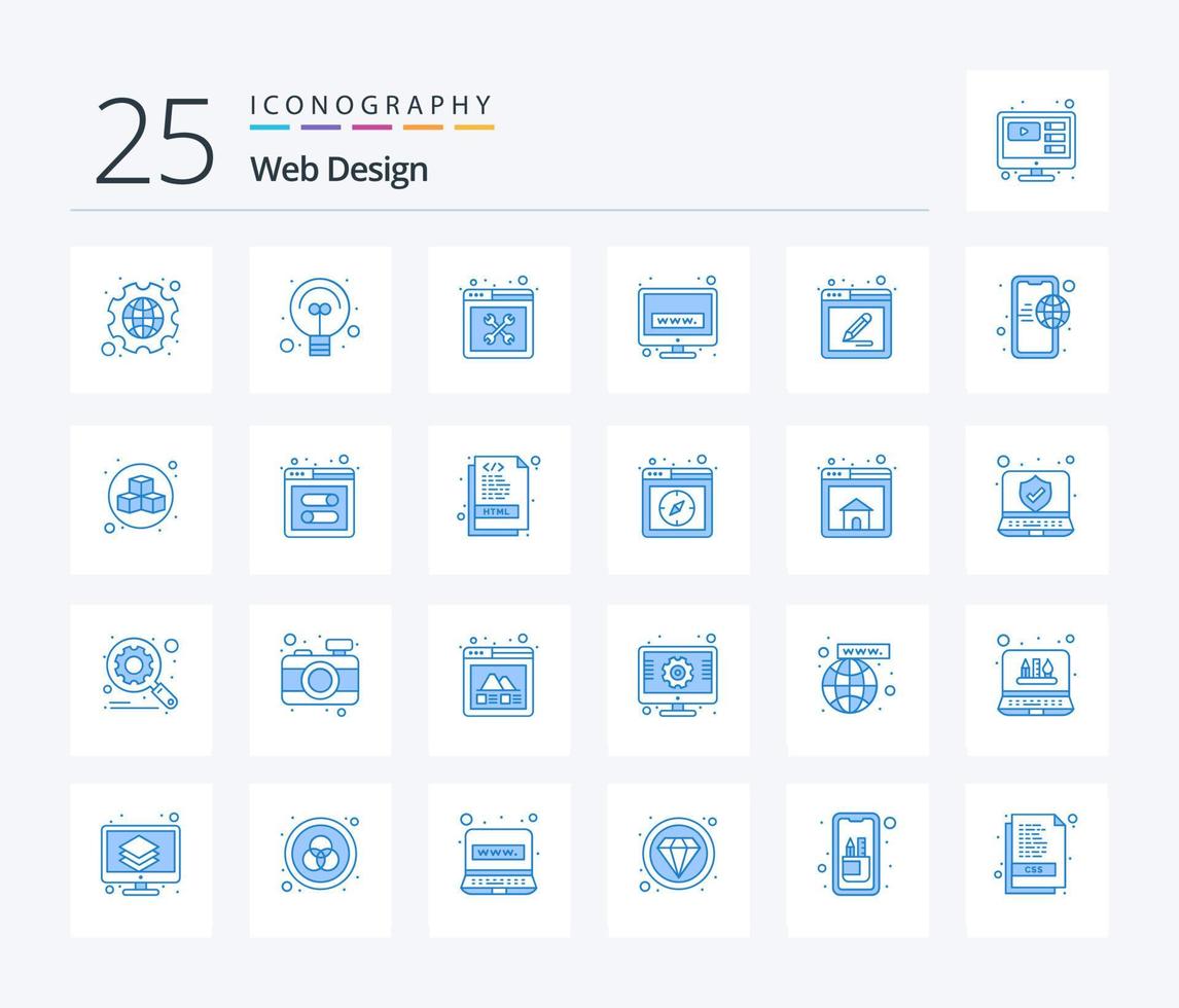 webb design 25 blå Färg ikon packa Inklusive verktyg. webb sida. verktyg. www. elektronisk vektor