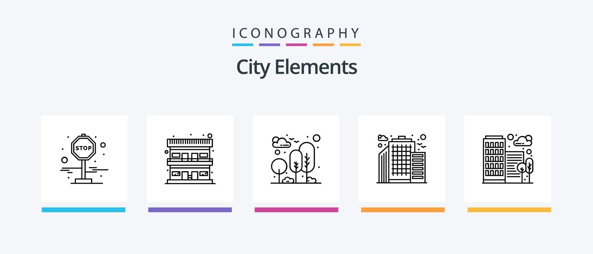 City Elements Line 5 Icon Pack inklusive Zug. elektrisch. Restaurant. Gebäude. Stadt. kreatives Symboldesign vektor