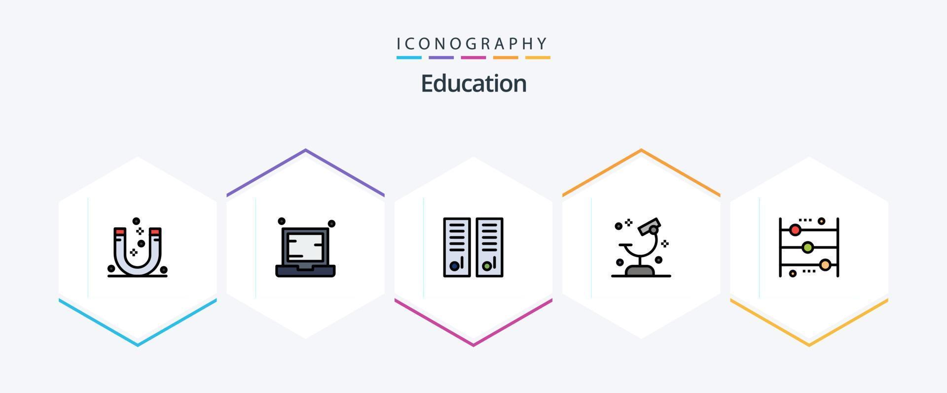 Bildung 25 gefüllte Symbolpakete inklusive Mikroskop. Biologie. Laptop. Sportraum. Umkleideraum vektor