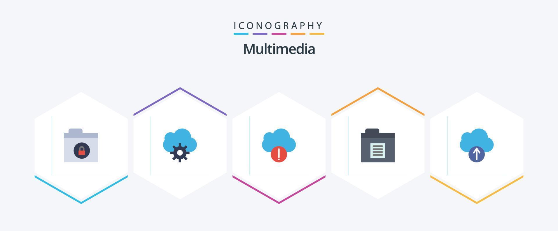 multimedia 25 platt ikon packa Inklusive . . data. ladda upp. moln vektor