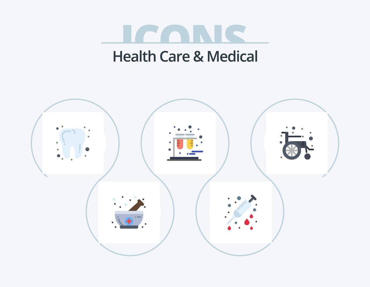 Gesundheitswesen und medizinisches Flat Icon Pack 5 Icon Design. . Rad. Zahn. medizinisch. prüfen vektor