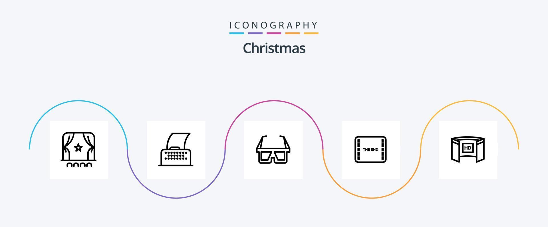 Christmas Line 5 Icon Pack inklusive Display. Szene. d-Brille. Film. Ende vektor