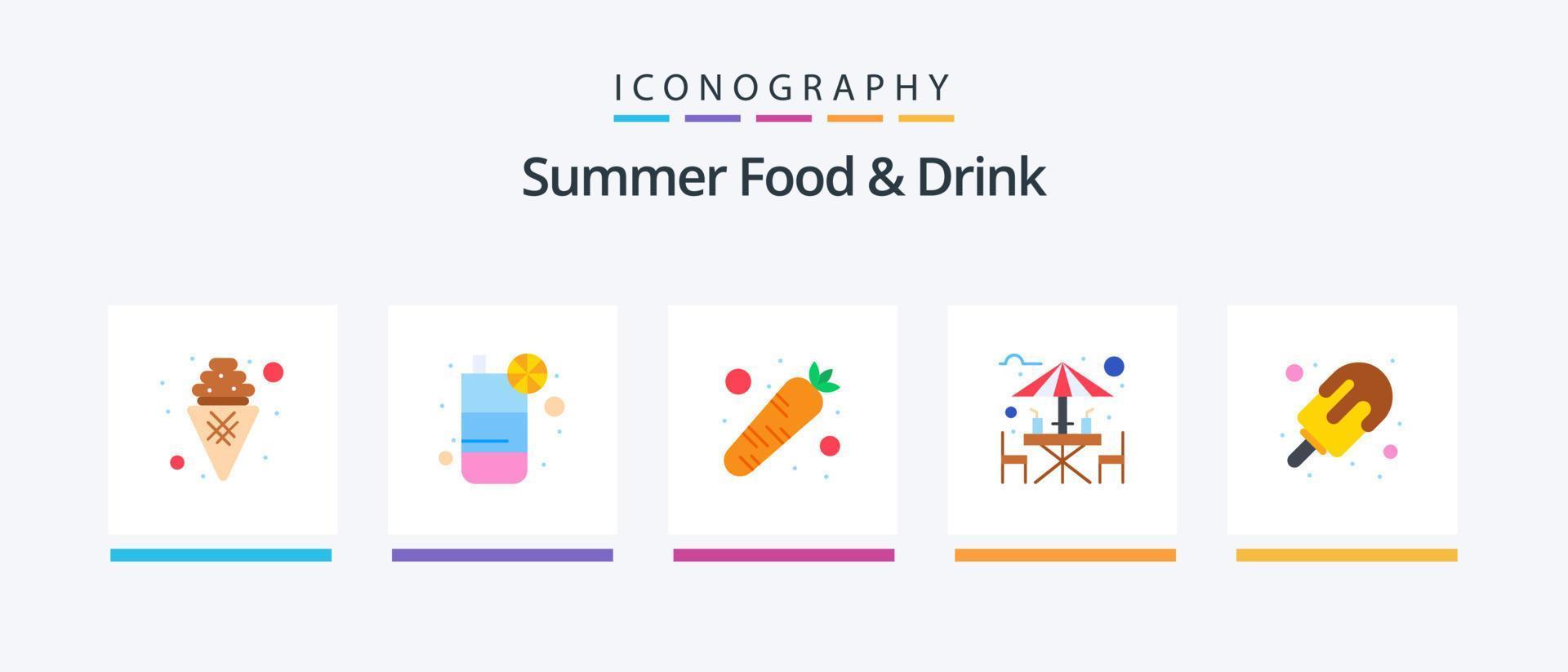 sommer essen und trinken flach 5 icon pack inklusive eis. trinken. Karotte. Strand. Alkohol. kreatives Symboldesign vektor