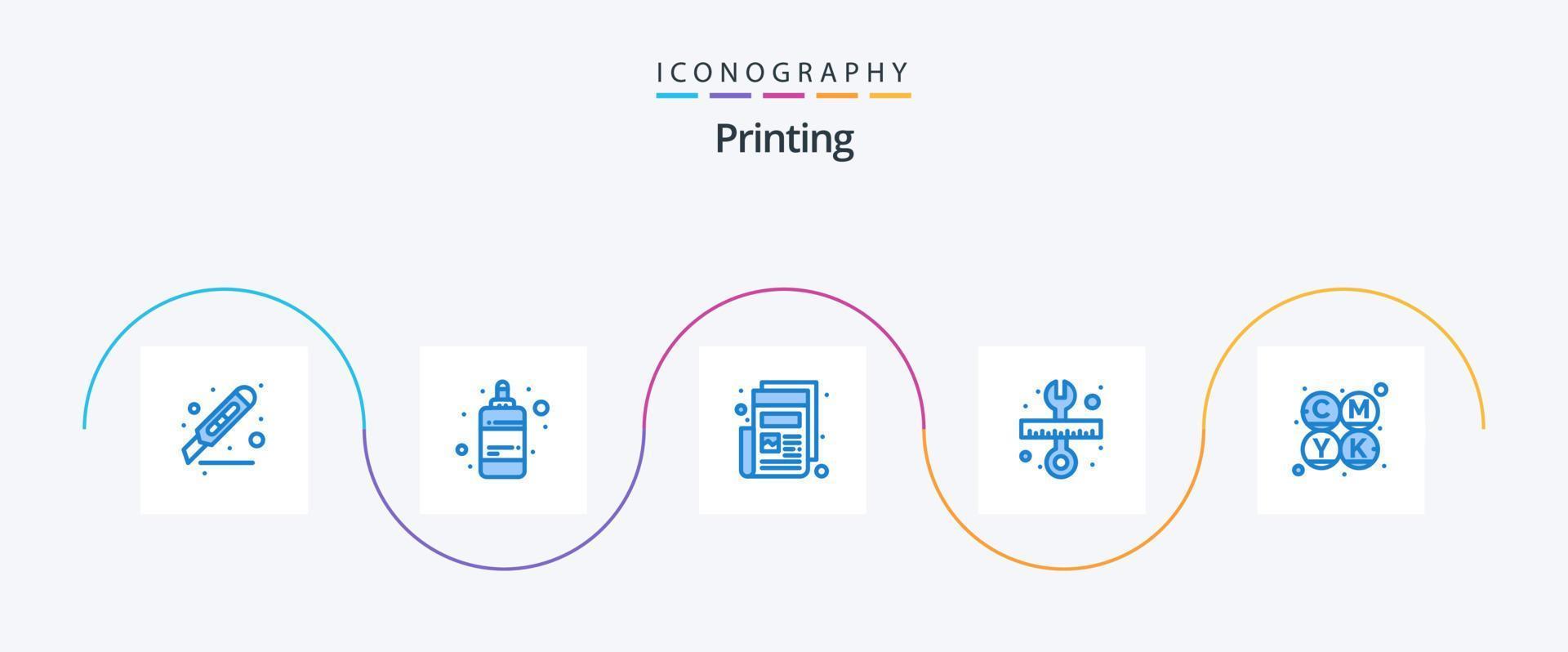utskrift blå 5 ikon packa Inklusive cmyk. rycka. utskrift. verktyg. skriva ut vektor