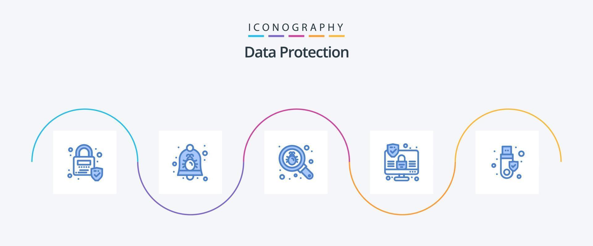 data skydd blå 5 ikon packa Inklusive tecken. säkerhet. insekt. säkerhet. dator vektor