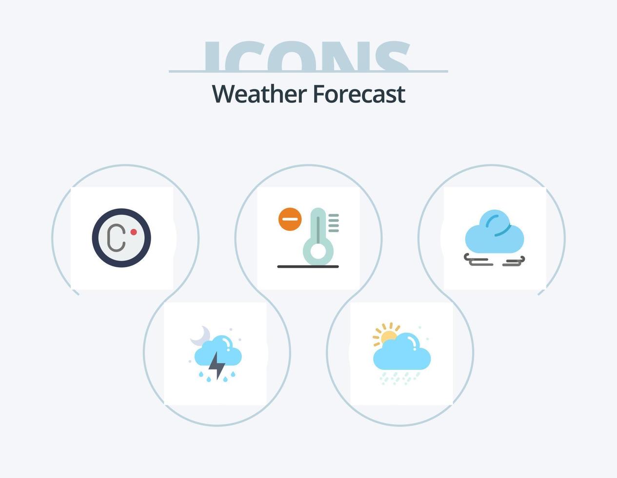 Wetter Flat Icon Pack 5 Icon Design. . Halbmond. Grad. Wolke. Temperatur vektor