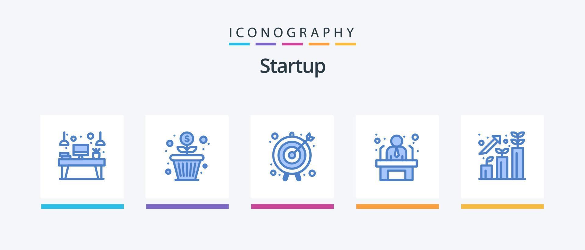 börja blå 5 ikon packa Inklusive företag. arbetstagare. pengar tillväxt. anställd. företag mål. kreativ ikoner design vektor