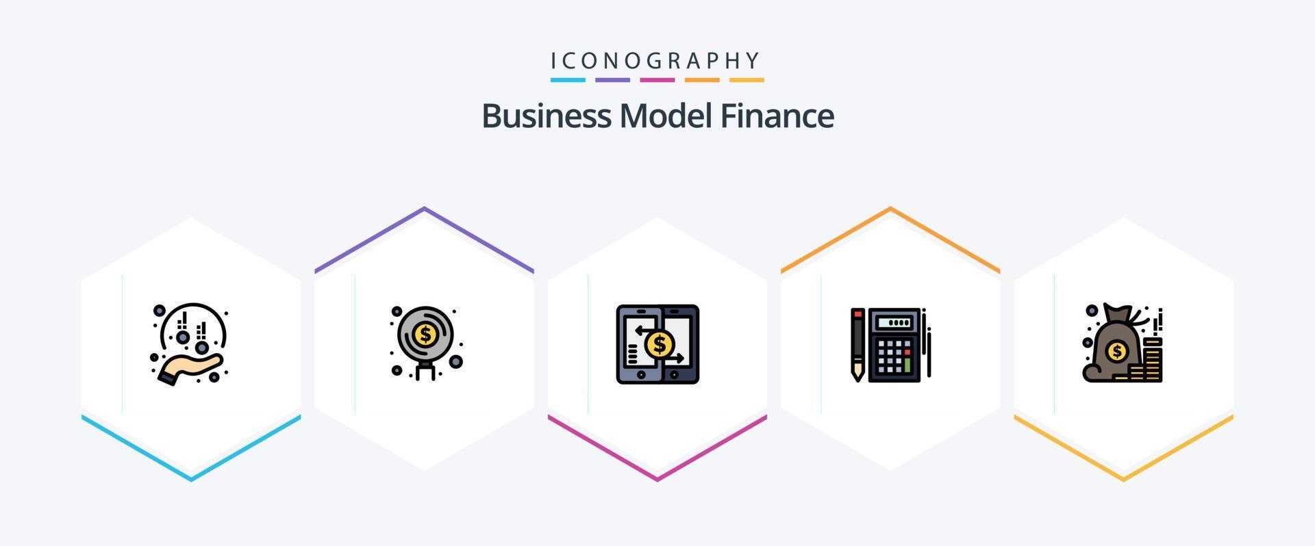 finansiera 25 fylld linje ikon packa Inklusive beräkning. budget. investering. smartphone. betalningar vektor