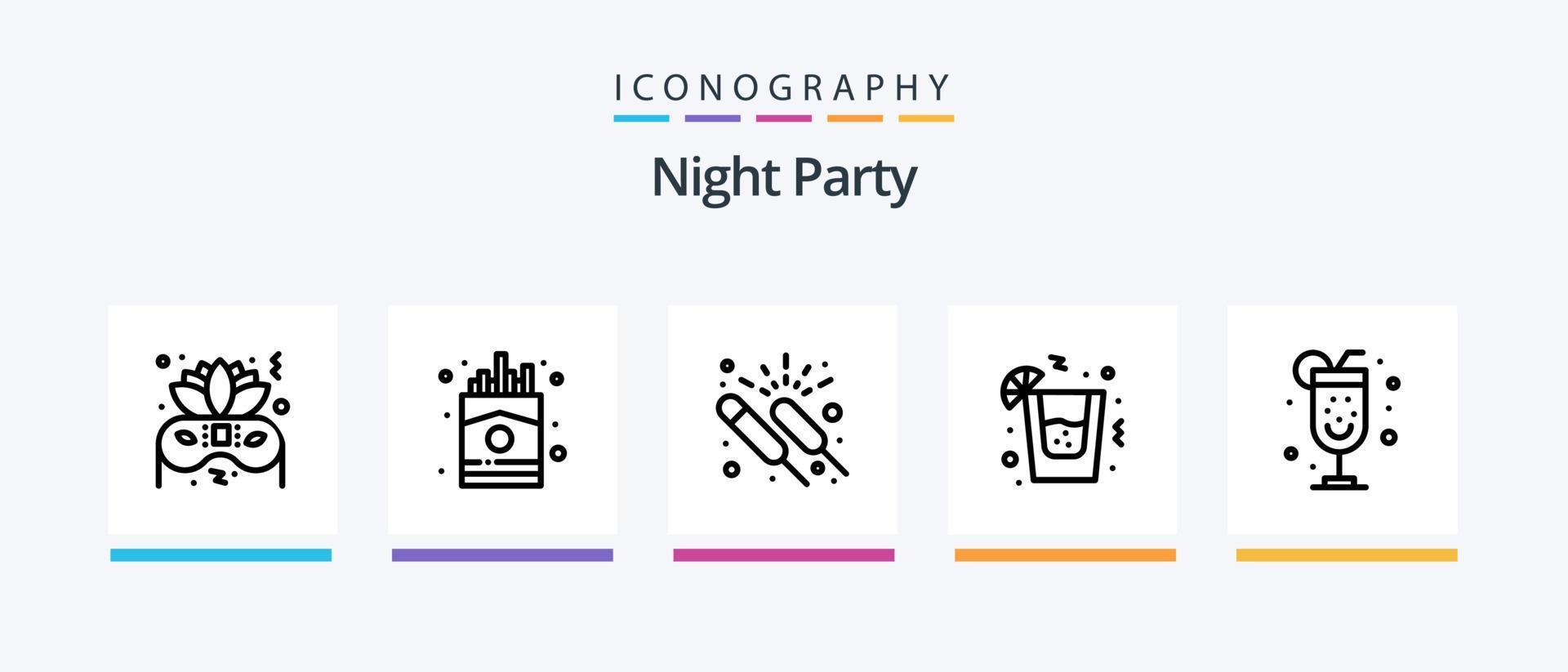 Night Party Line 5 Icon Pack inklusive Party. trinken. Grill. Party. Alkohol. kreatives Symboldesign vektor