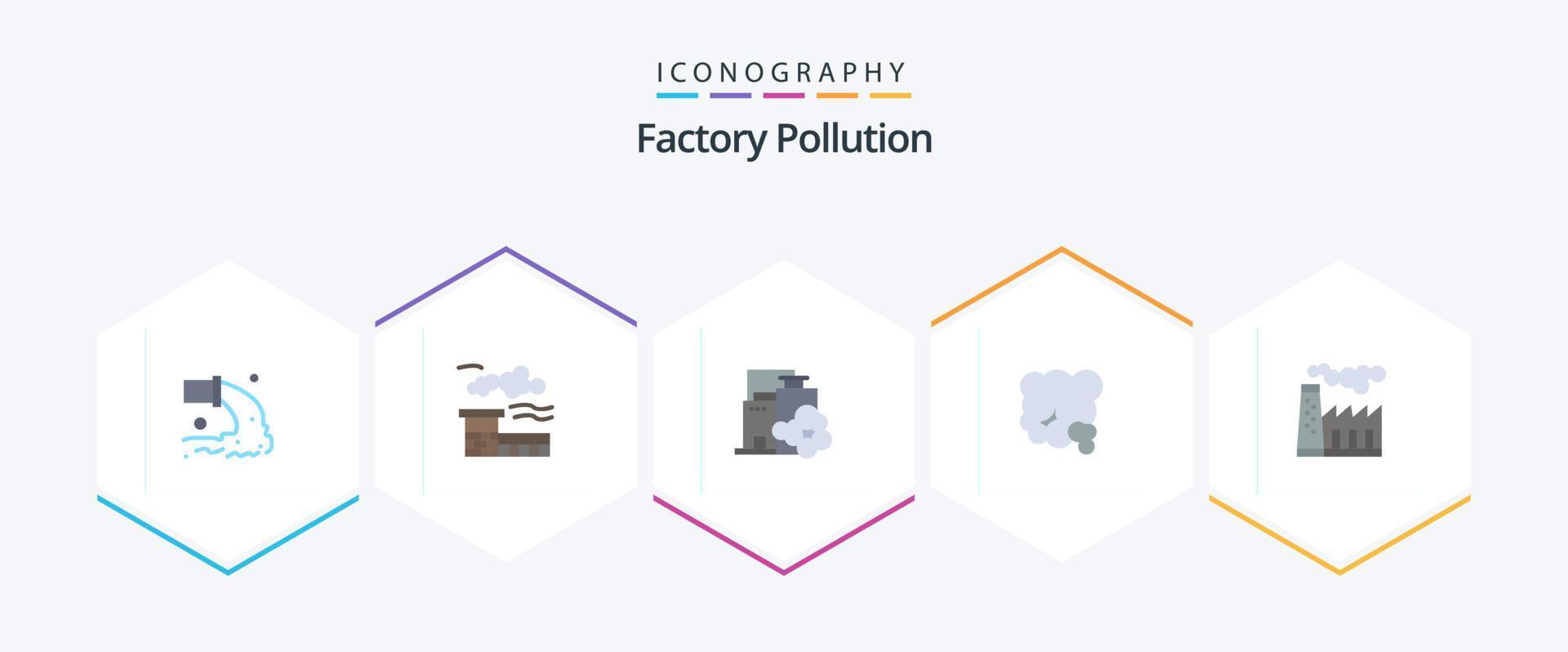 Fabrikverschmutzung 25 flaches Symbolpaket einschließlich Verschmutzung. PM-Verschmutzung. Fabrik. Umfeld. Luft vektor