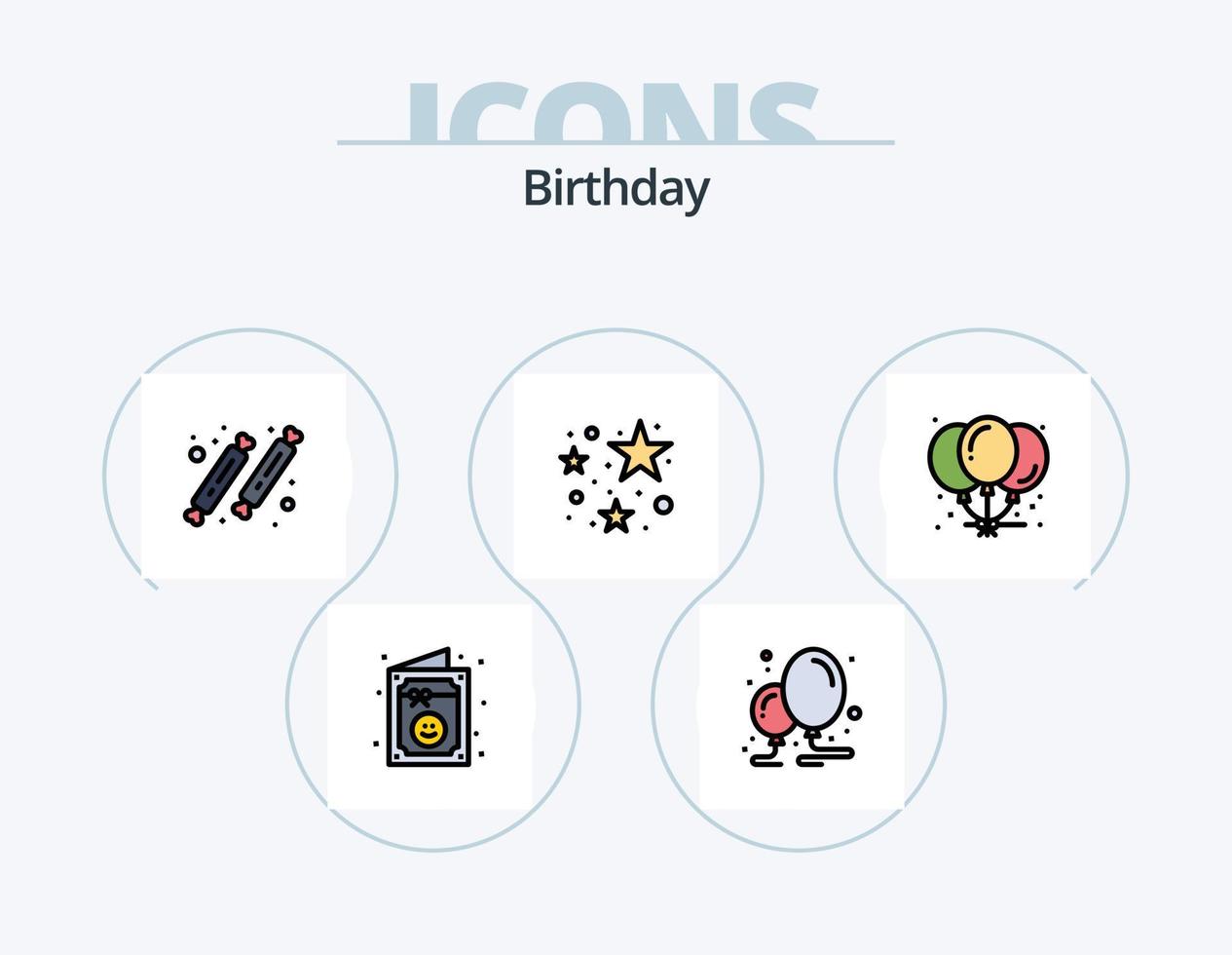 Geburtstagslinie gefüllt Icon Pack 5 Icon Design. süss. Eiscreme. Musical. Nachtisch. Party vektor
