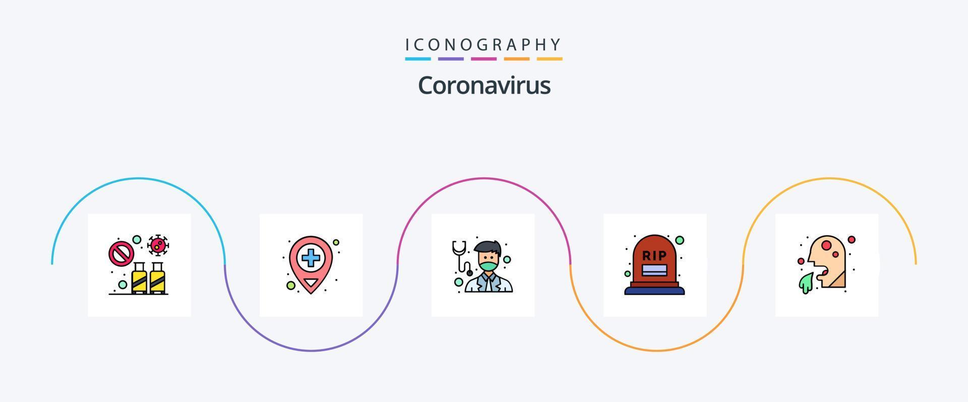 Coronavirus-Linie gefülltes flaches 5-Icon-Pack einschließlich Rip. Grab. medizinisch. zählen. medizinisch vektor