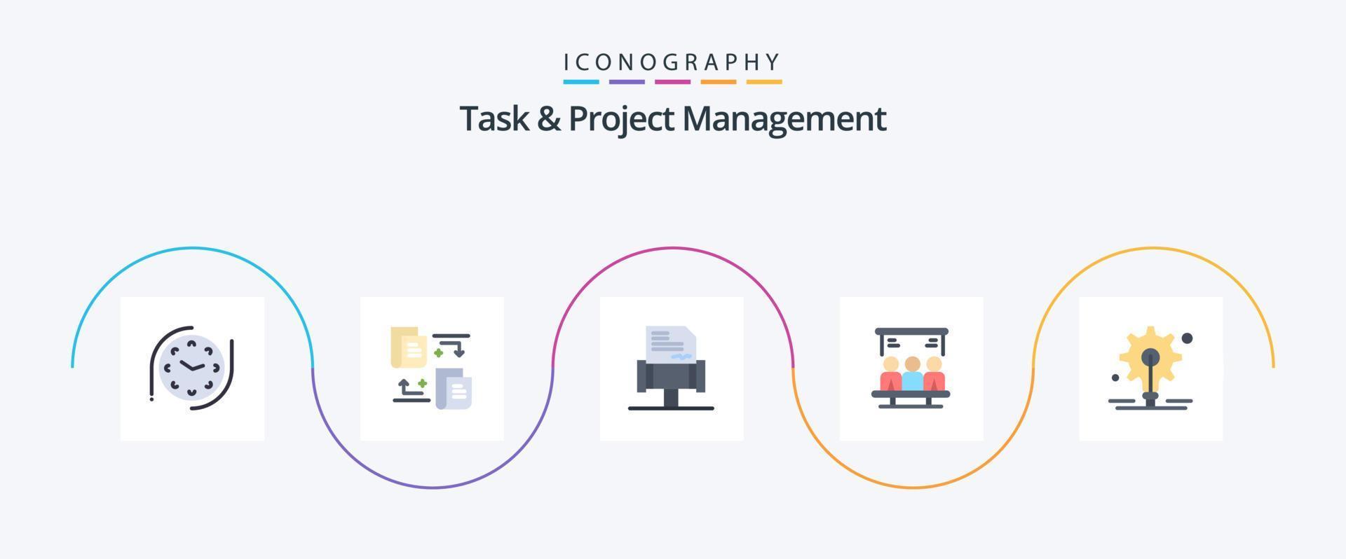 Aufgaben- und Projektmanagement Flat 5 Icon Pack inklusive . Idee. Regeln. Gang. Benutzer vektor