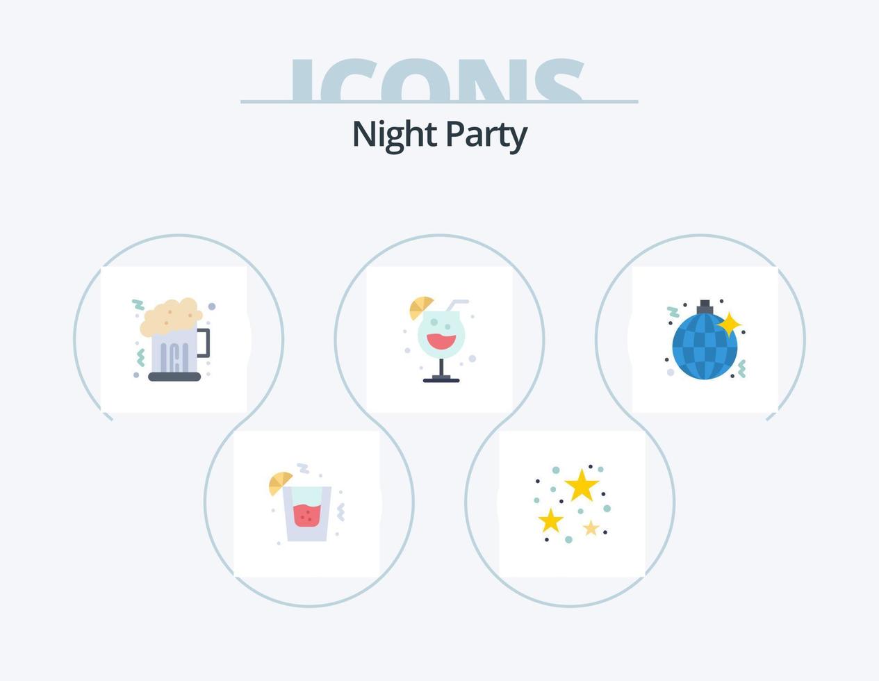 Nachtparty flach Icon Pack 5 Icon Design. . Nacht. Nacht. Musik. trinken vektor