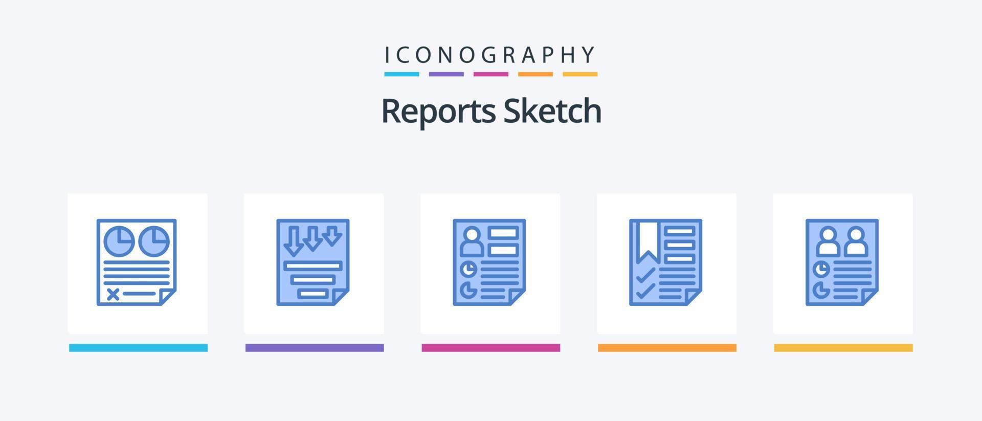 Reports Sketch Blue 5 Icon Pack inklusive Dokument. Lesezeichen. Papier. Bericht. dokumentieren. kreatives Symboldesign vektor