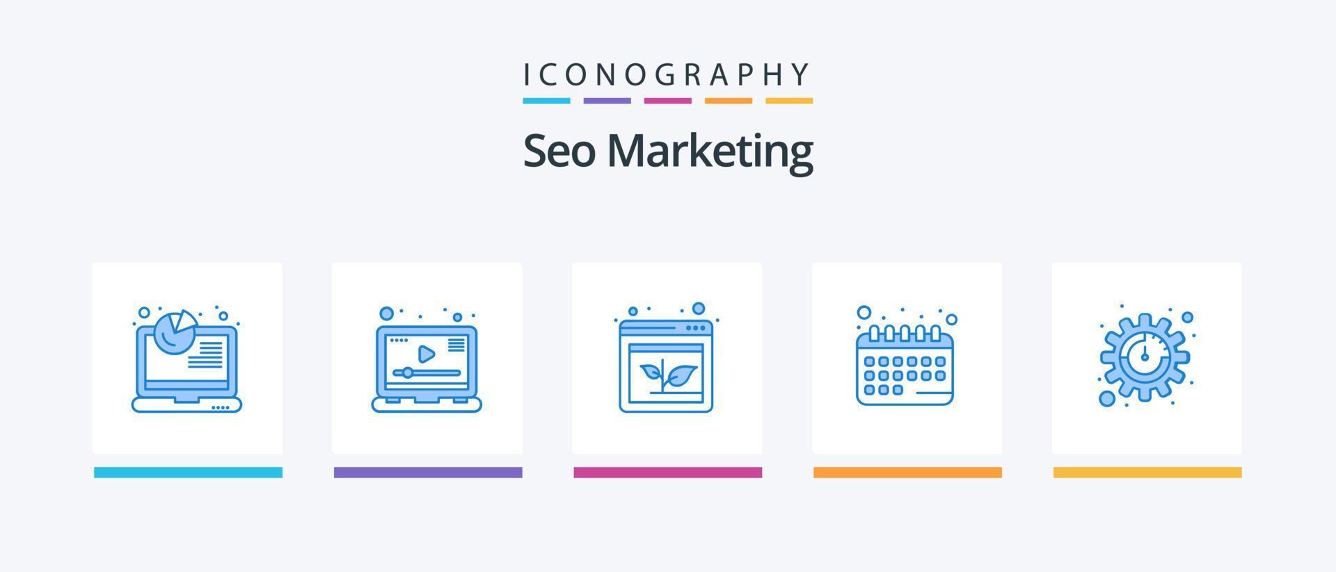 seo marknadsföring blå 5 ikon packa Inklusive seo. schema. pil. datum. utnämning. kreativ ikoner design vektor