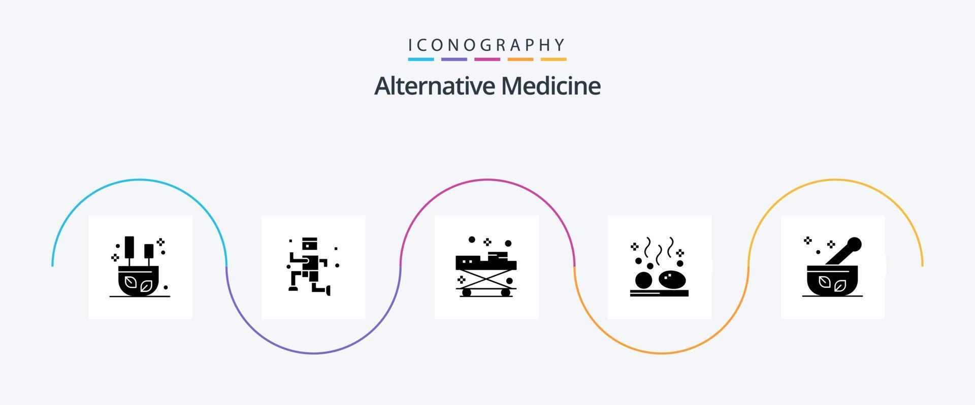 alternativ medicin glyf 5 ikon packa Inklusive sjukhus. stenar. läkare. litoterapi. skönhet vektor