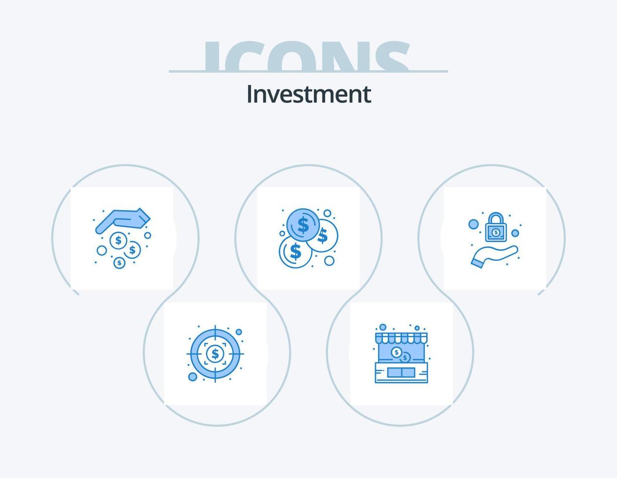 Investition blau Icon Pack 5 Icon Design. . Schutz. Hände. sperren. Münzen vektor