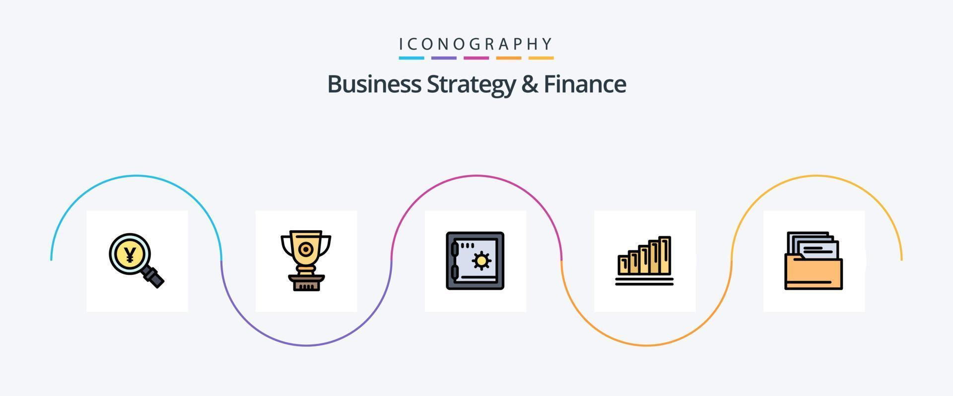 Geschäftsstrategie und Finanzlinie gefülltes flaches 5-Icon-Paket inklusive Ordner. Graph. Leistung. Diagramm. sicher vektor