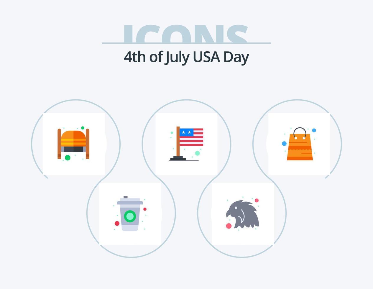 USA platt ikon packa 5 ikon design. paket. väska. salong. usa. flagga vektor