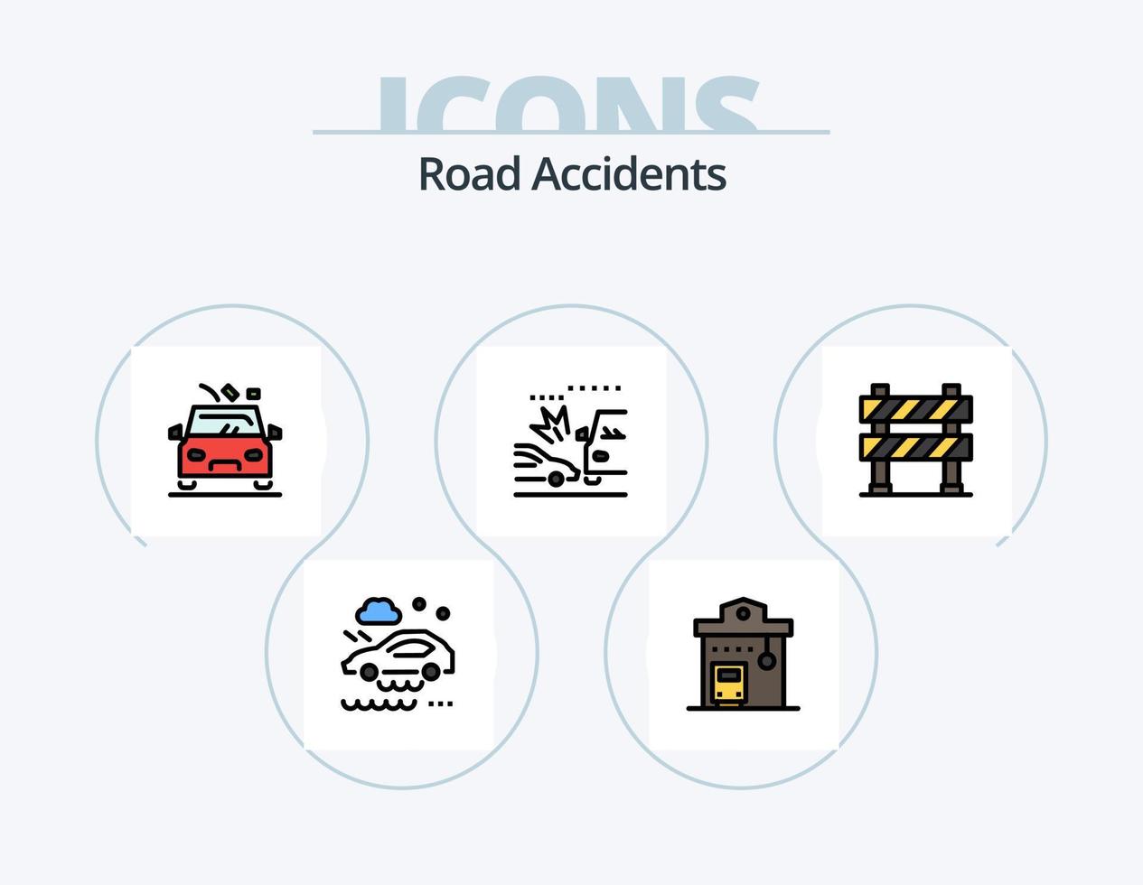 Verkehrsunfälle Linie gefüllt Icon Pack 5 Icon Design. Werbung. Neigung. Unfall. runterfallen. Unfall vektor