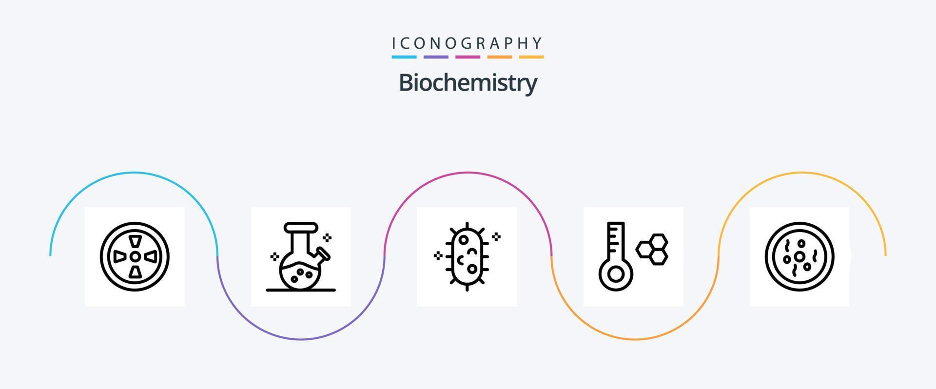 Biochemie Linie 5 Icon Pack inklusive . Petri. Biologie. Gericht. Thermometer vektor