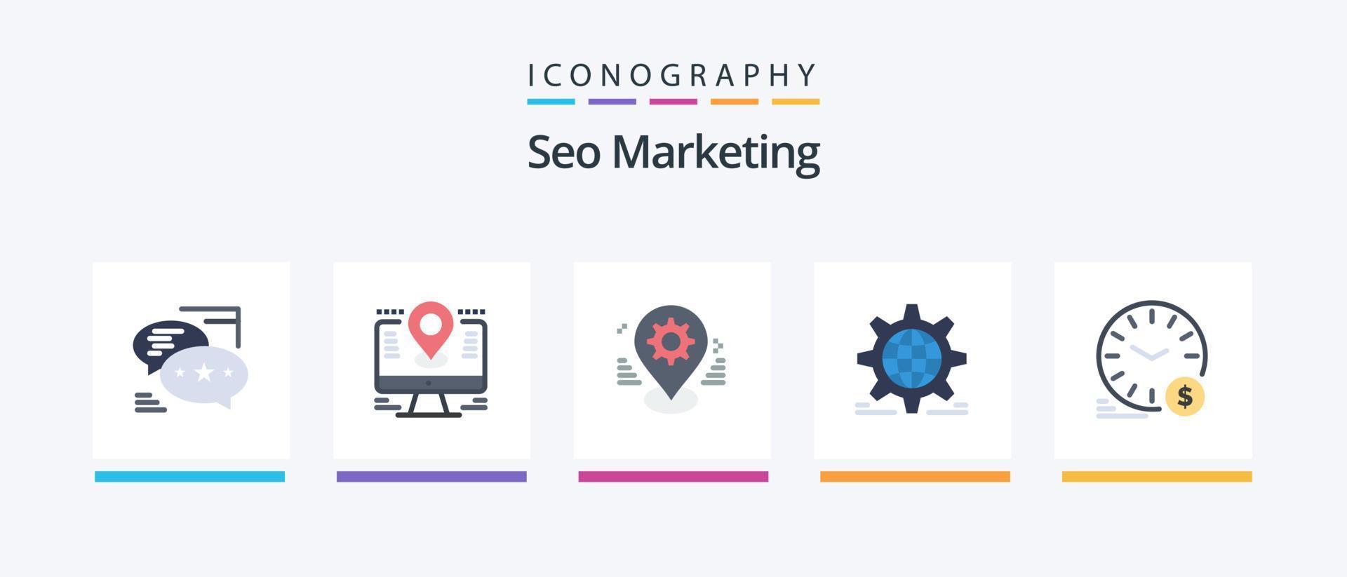 seo marknadsföring platt 5 ikon packa Inklusive värld. miljö. lcd. miljö. Karta. kreativ ikoner design vektor
