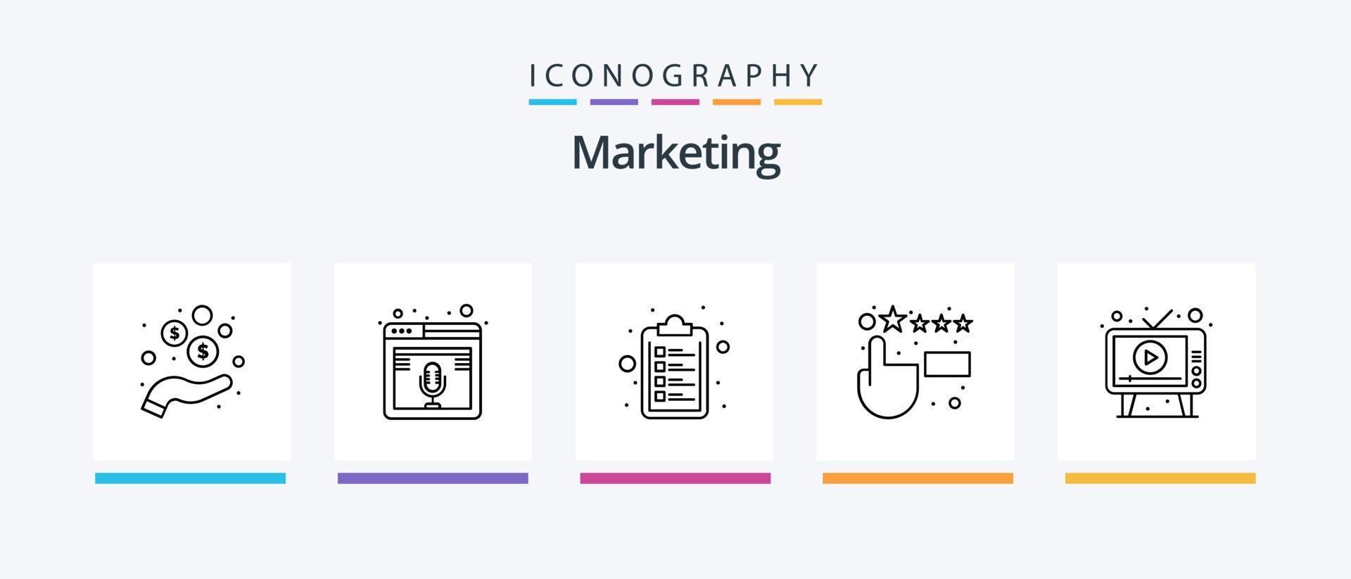 marknadsföring linje 5 ikon packa Inklusive konferens. högtalare. reklam. mobil. reklam. kreativ ikoner design vektor