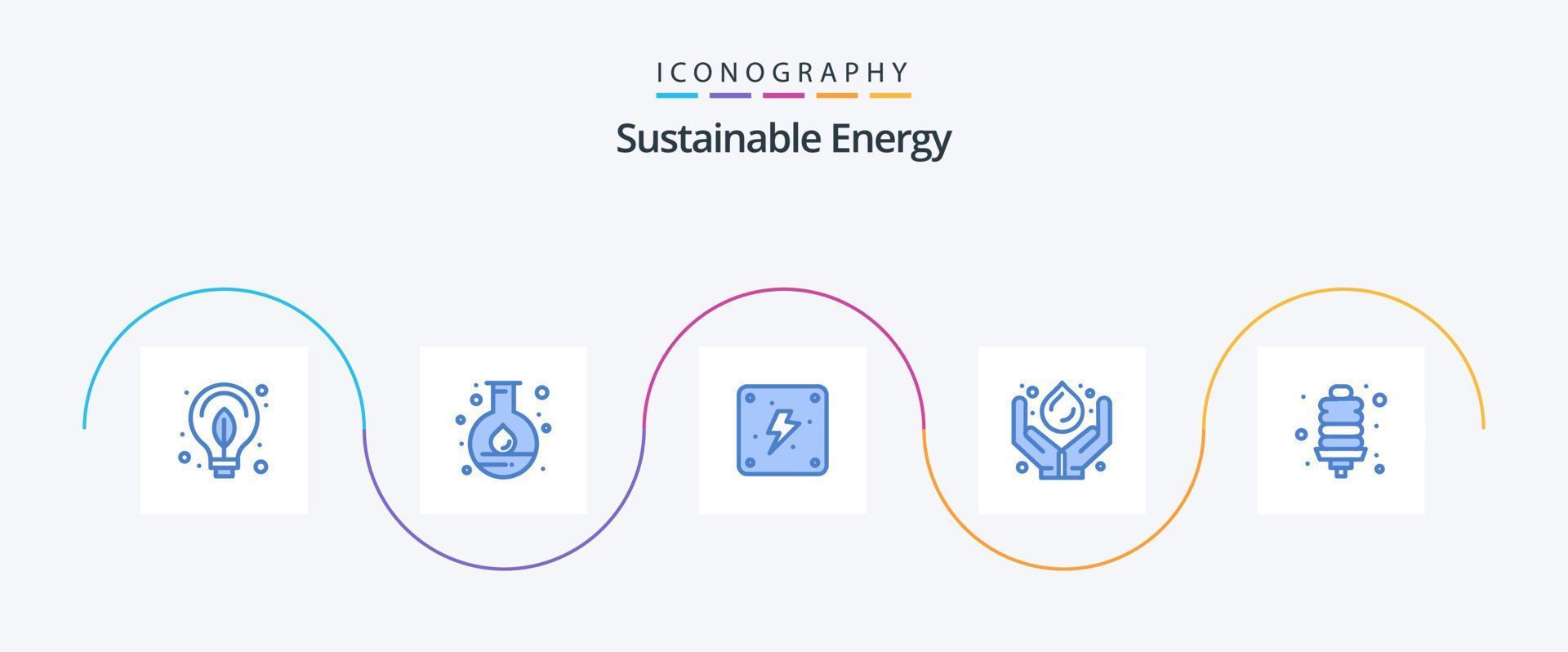 hållbar energi blå 5 ikon packa Inklusive energi Glödlampa. förnybar. elektricitet. kraft. grön teknologi vektor