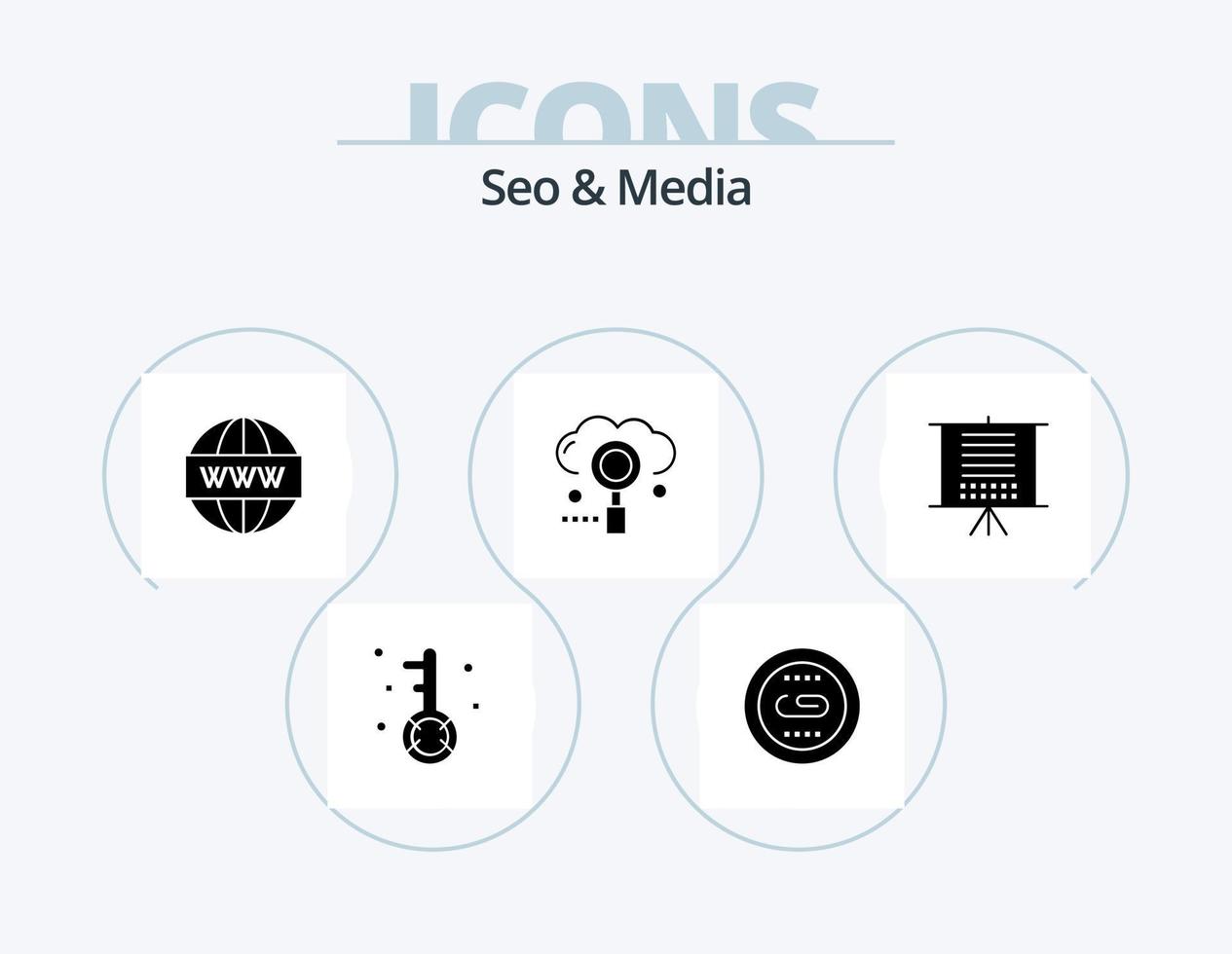 seo und media glyph icon pack 5 symboldesign. Medien. Wolke. Optimierung. Netz. suchen vektor