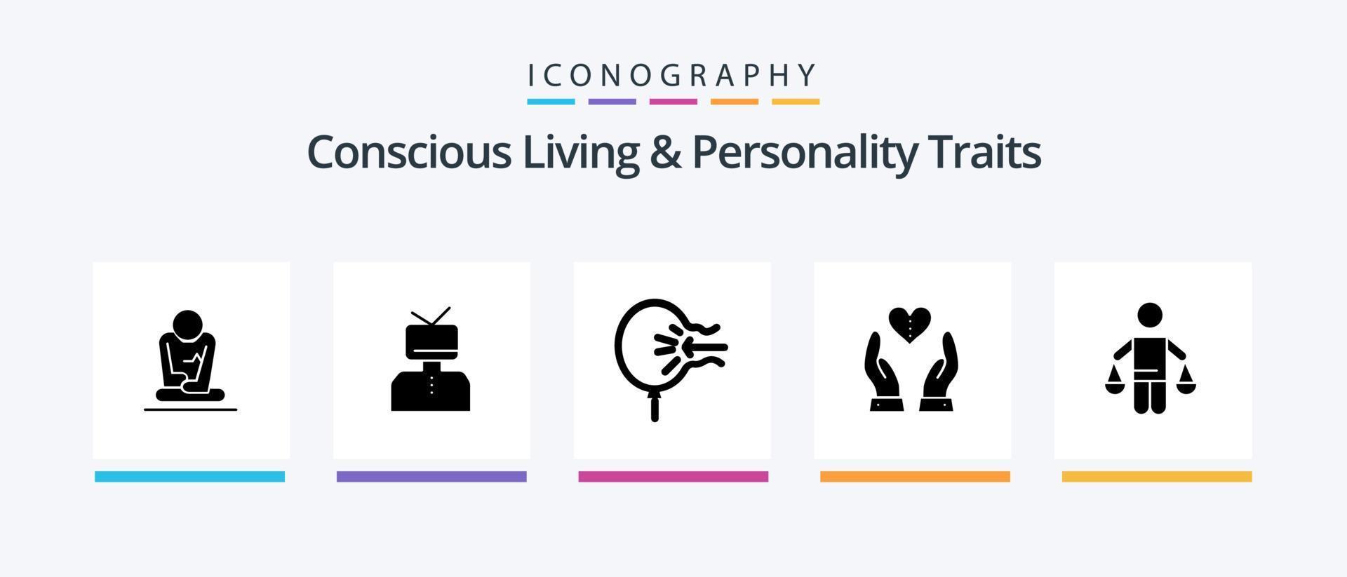Bewusstes Leben und Persönlichkeitsmerkmale Glyph 5 Icon Pack inklusive Herz. Mitgefühl. Person. Pflege. Erleichterung. kreatives Symboldesign vektor