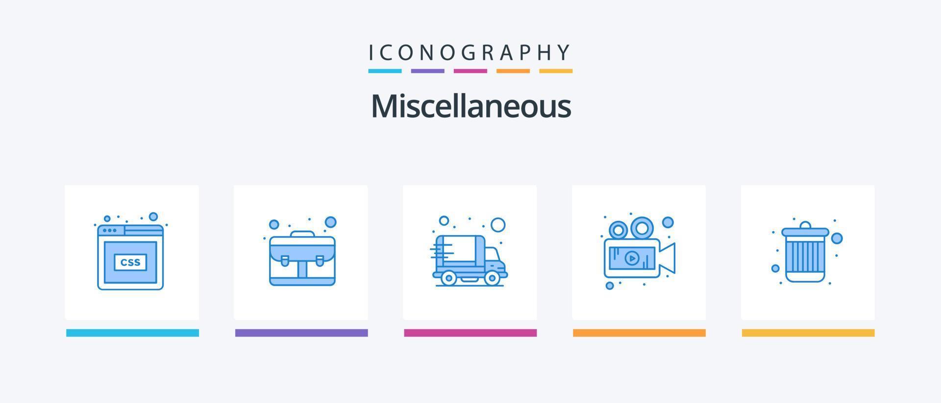 diverse blå 5 ikon packa Inklusive ta bort. video. leverans. video. kamera. kreativ ikoner design vektor