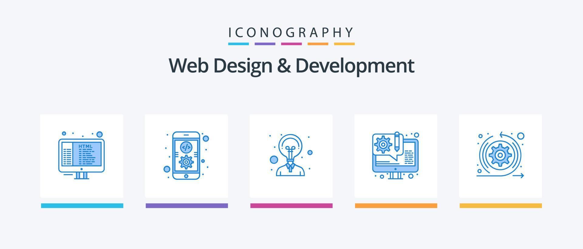 webb design och utveckling blå 5 ikon packa Inklusive pilar. kreativitet. webb design. utveckling. kreativ ikoner design vektor