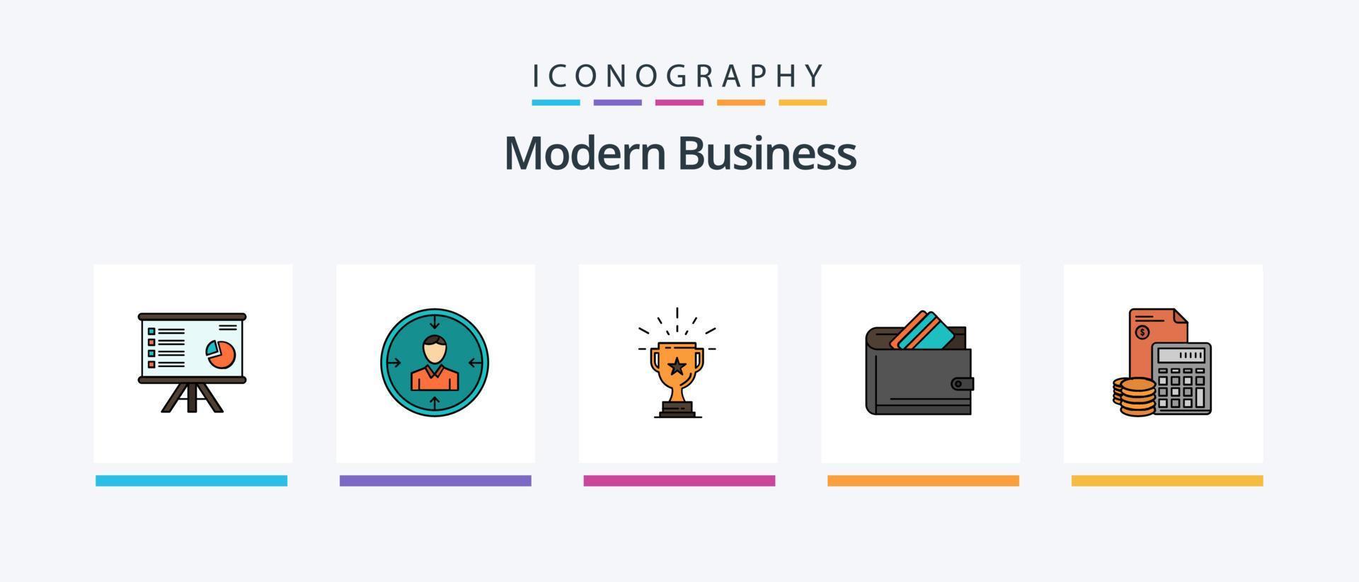 moderne Business Line gefüllt 5 Icon Pack inklusive Rechtsdokument. Geschäft. Analytik. Zertifikat. Menschen. kreatives Symboldesign vektor
