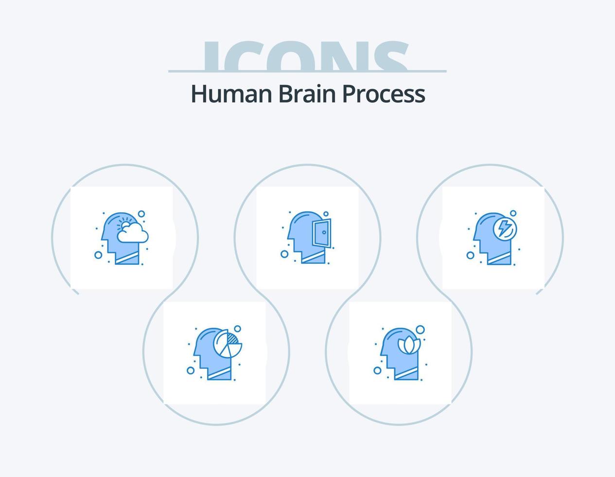 mänsklig hjärna bearbeta blå ikon packa 5 ikon design. öppen sinne. huvud. mänsklig. tänkande. mänsklig huvud vektor