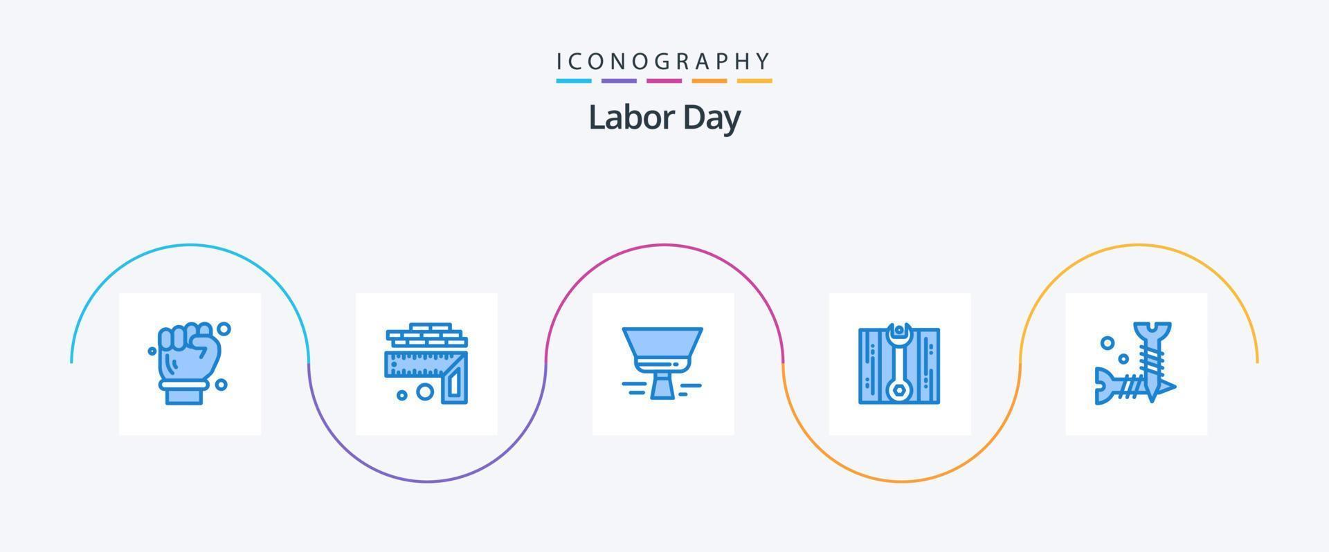 arbetskraft dag blå 5 ikon packa Inklusive hårdvara. skruva. borsta. reparera. rycka vektor