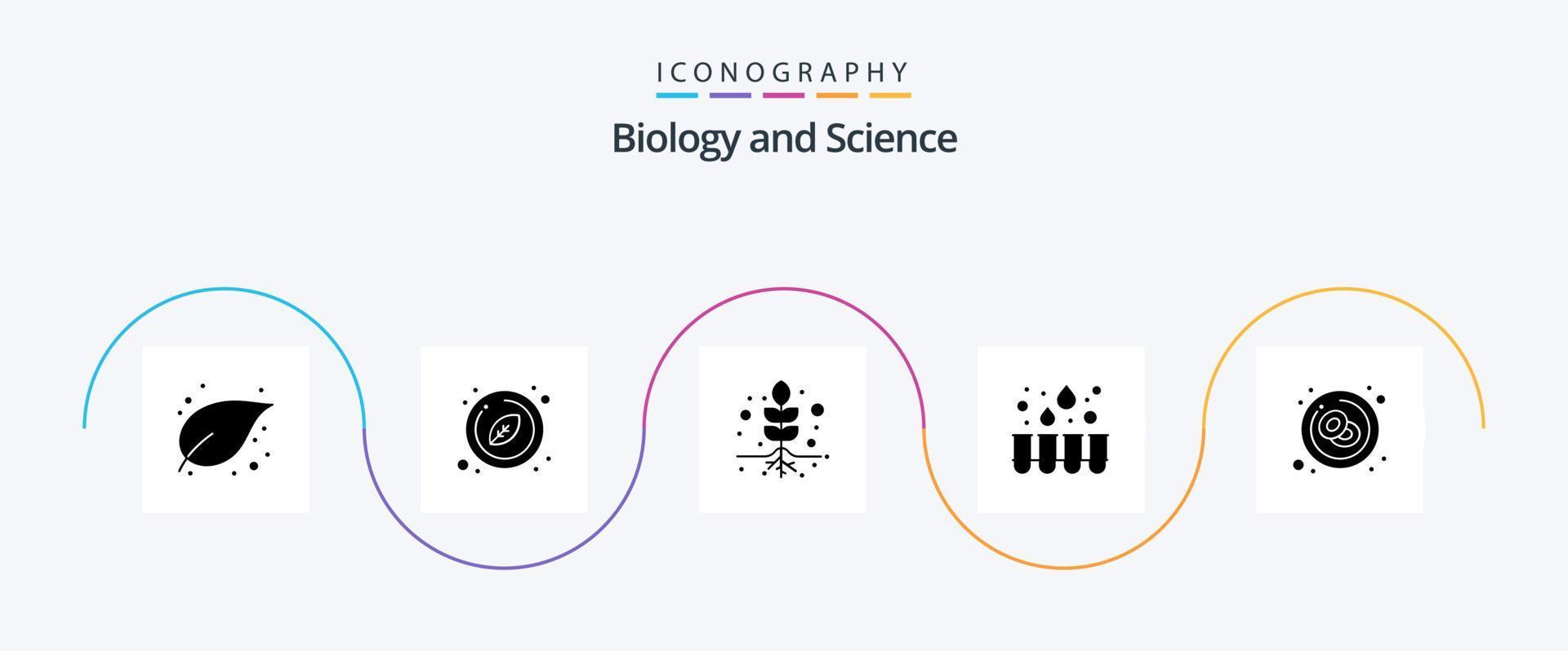 Biologie Glyphe 5 Icon Pack inklusive Leukämie. Krebs. Anlage. Blut. Labor vektor