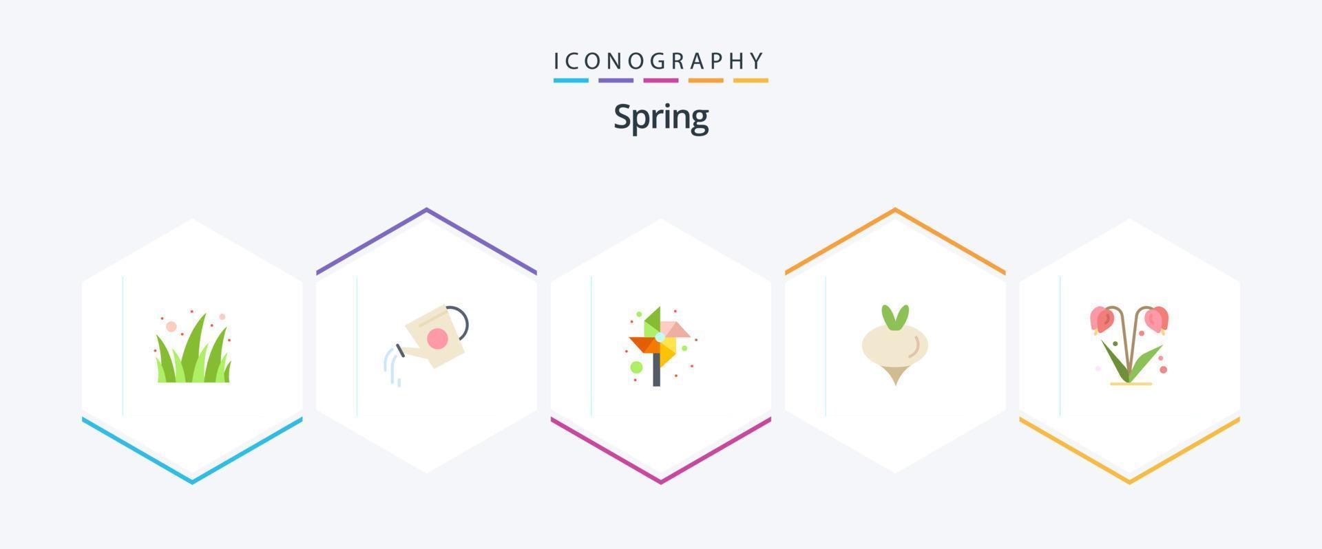 Frühling 25 Flat Icon Pack mit Blumen. Frühling. Wasser. Gemüse. Essen vektor