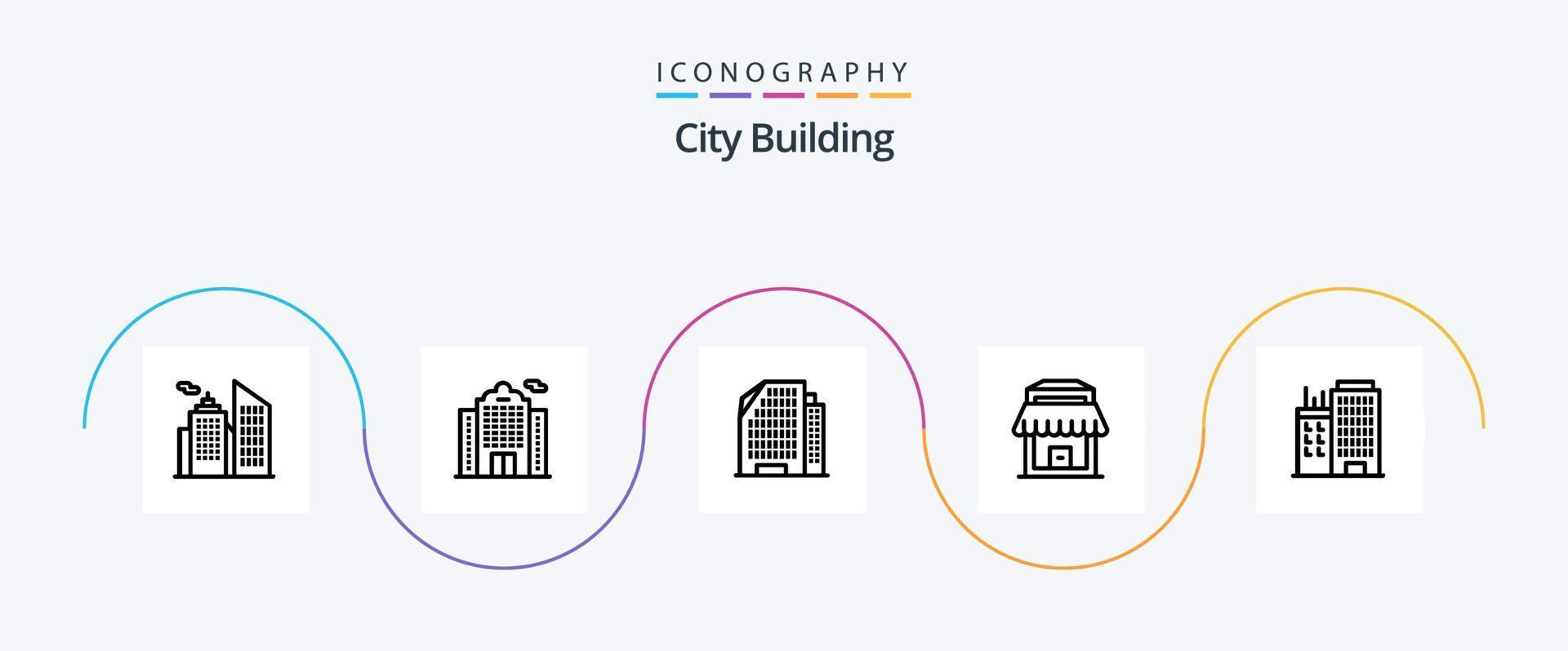 City Building Line 5 Icon Pack inklusive Kino. Filmrolle. Geschäft. real vektor