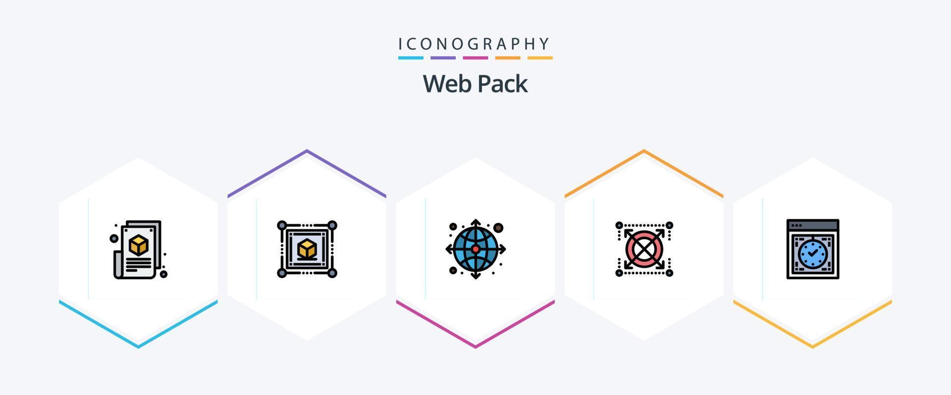 Web Pack 25 FilledLine Icon Pack inklusive Computer. seo. Netz. Ziel. Netz vektor