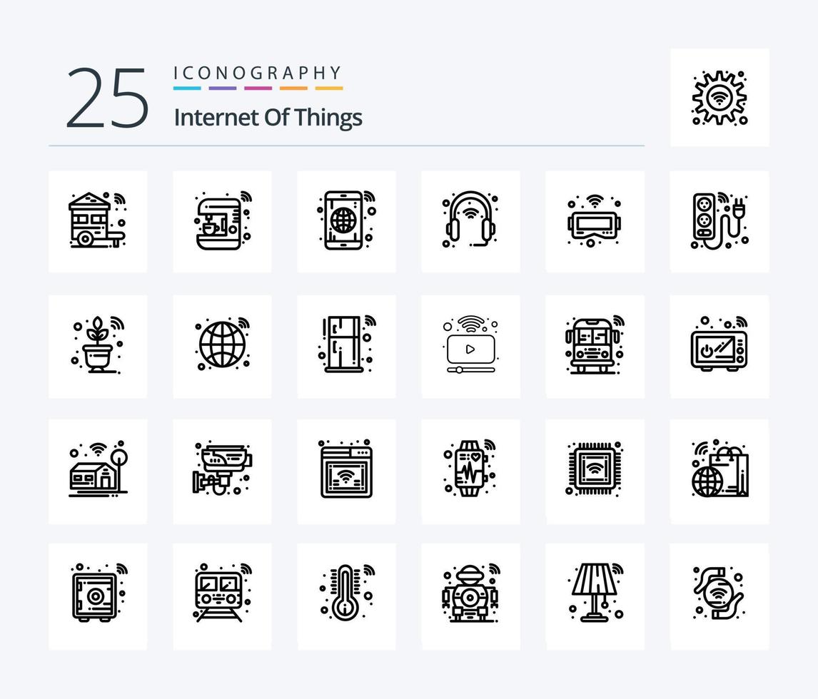 Internet der Dinge 25-Zeilen-Icon-Pack inklusive Kopfhörer. Gerät. Hersteller. Gerät. Handy, Mobiltelefon vektor