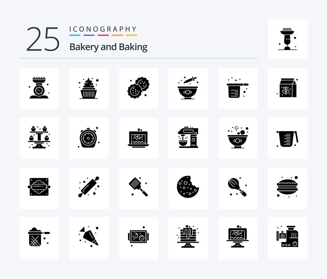 bakning 25 fast glyf ikon packa Inklusive färga. färg. glass. bakning. kaka vektor