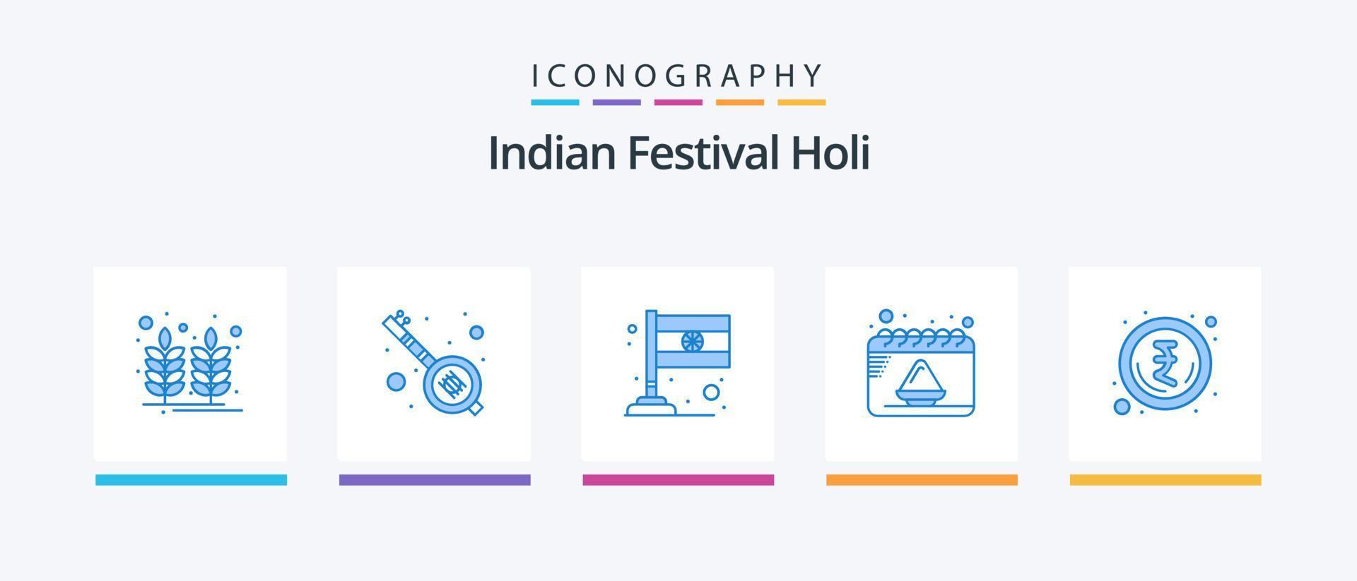 Holi Blue 5 Icon Pack inklusive Rupie. indisch. Land. Party. Datum. kreatives Symboldesign vektor
